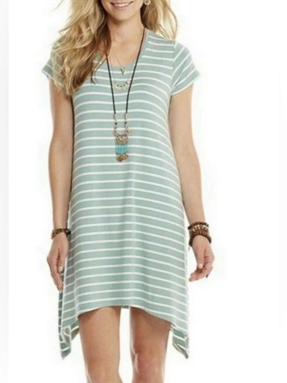 EUC Matilda Jane Clothing Sz L T-Shirt Dress Olive green/white striped dress